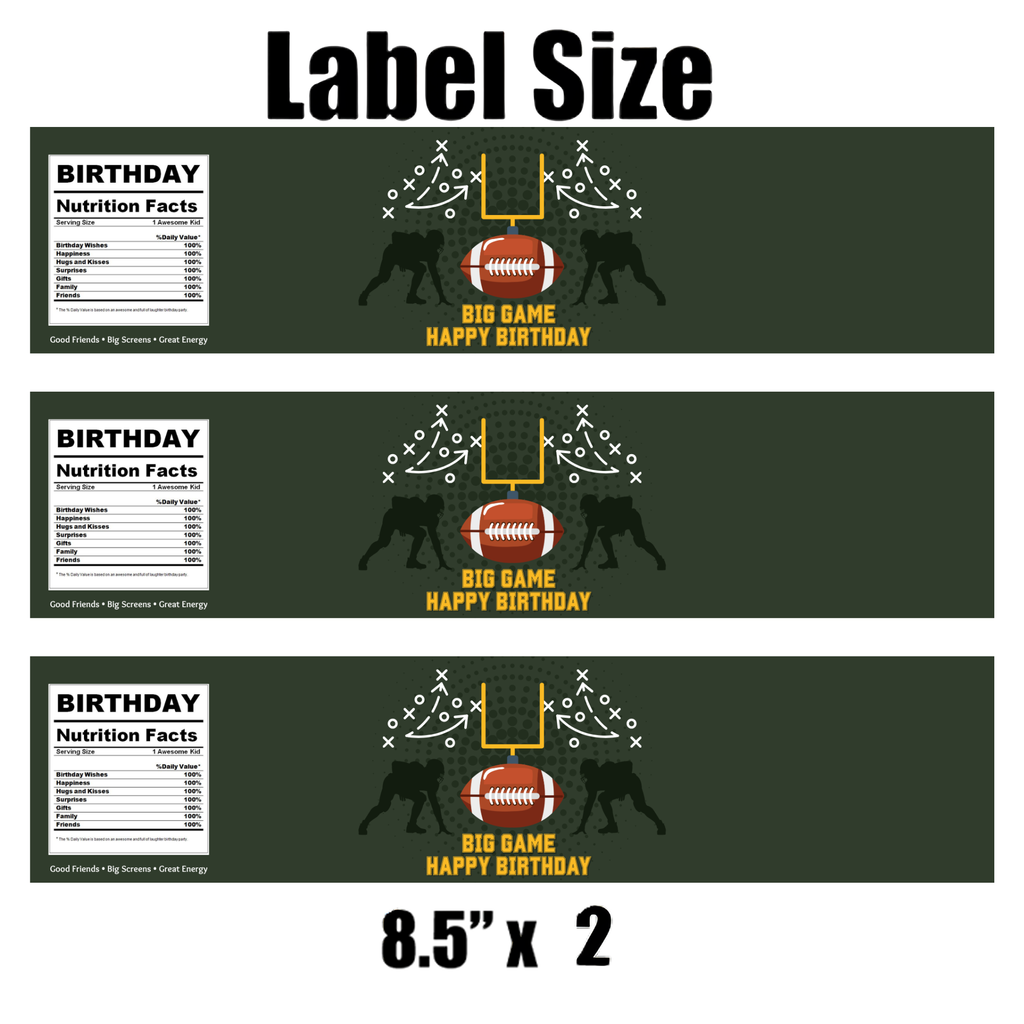 Football Birthday Water Bottle Labels | Big Game Happy Birthday| Football Field Design| 12pcs