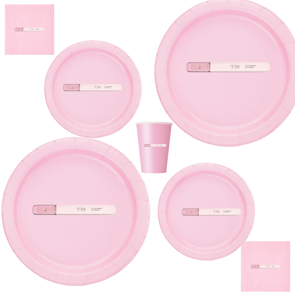 Pregnancy Announcement Party | Disposable Plates Set | Positive Test Theme | Matching Paper Supplies | Baby Reveal Decor | Complete Celebration Bundle