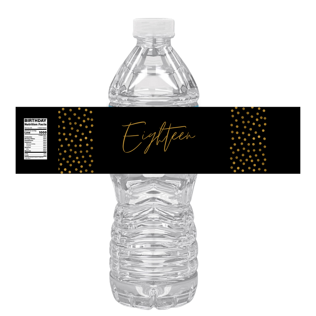 Eighteen Birthday Water Bottle Labels | Set Of 12 |  Elegant Design | Milestone Favors