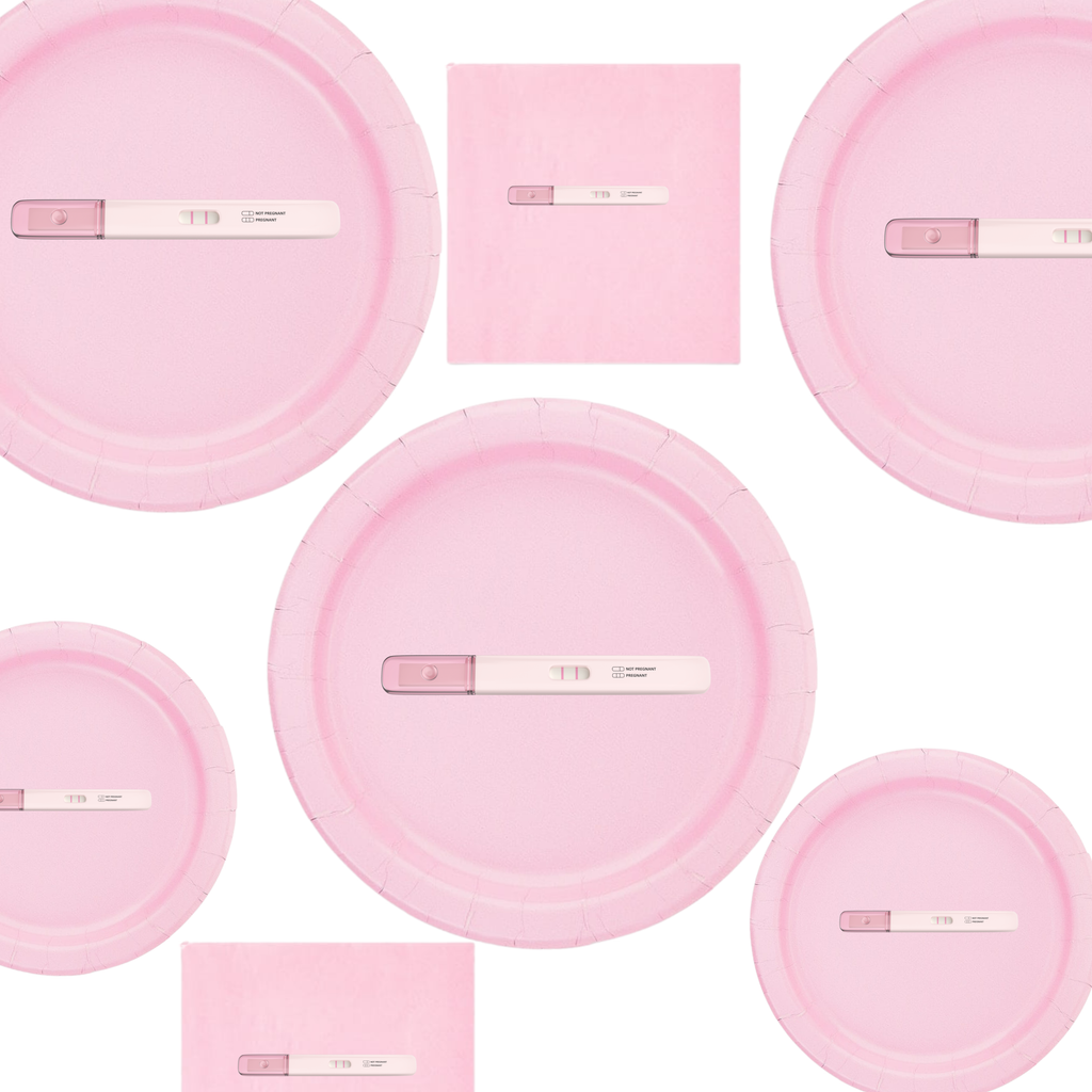 Pregnancy Announcement Party | Disposable Plates Set | Positive Test Theme | Matching Paper Supplies | Baby Reveal Decor | Complete Celebration Bundle