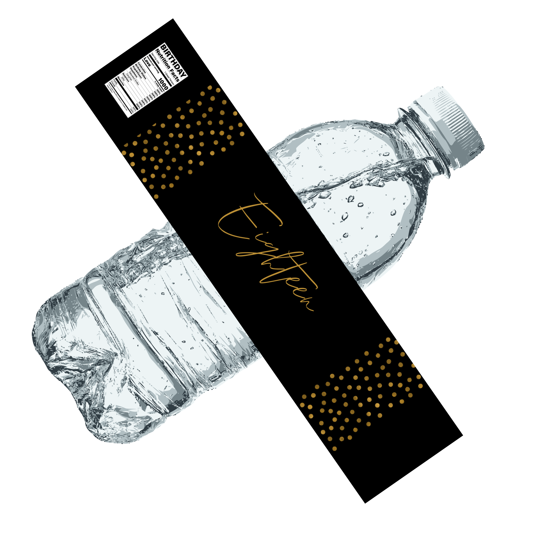 Eighteen Birthday Water Bottle Labels | Set Of 12 |  Elegant Design | Milestone Favors