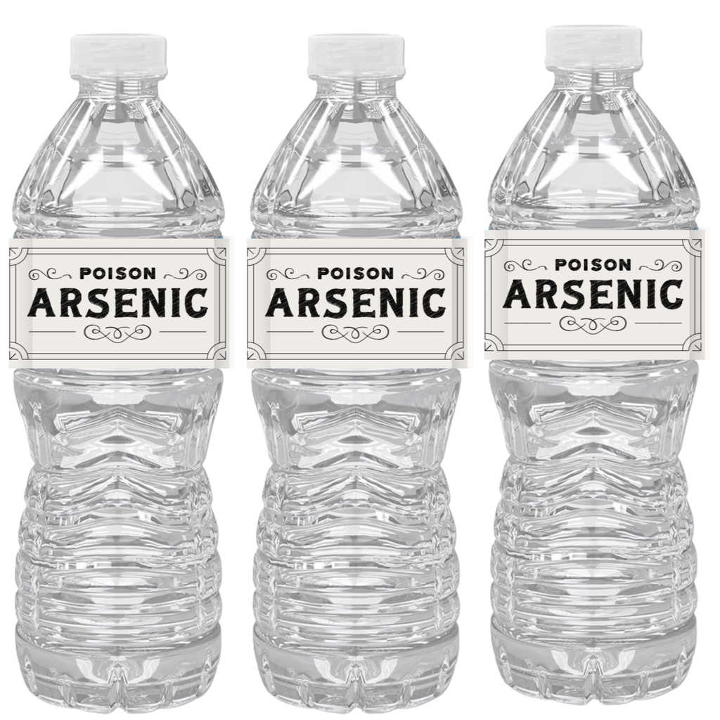 Fun Halloween Arsenic Water Bottle Labels| Pre-Cut| Set Of 12|Drink Wraps Creepy| 8.5in