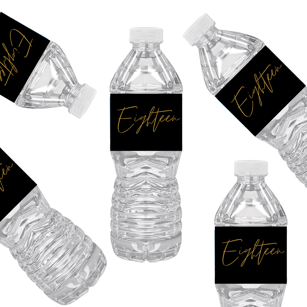 Eighteen Birthday Water Bottle Labels | Set Of 12 |  Elegant Design | Milestone Favors