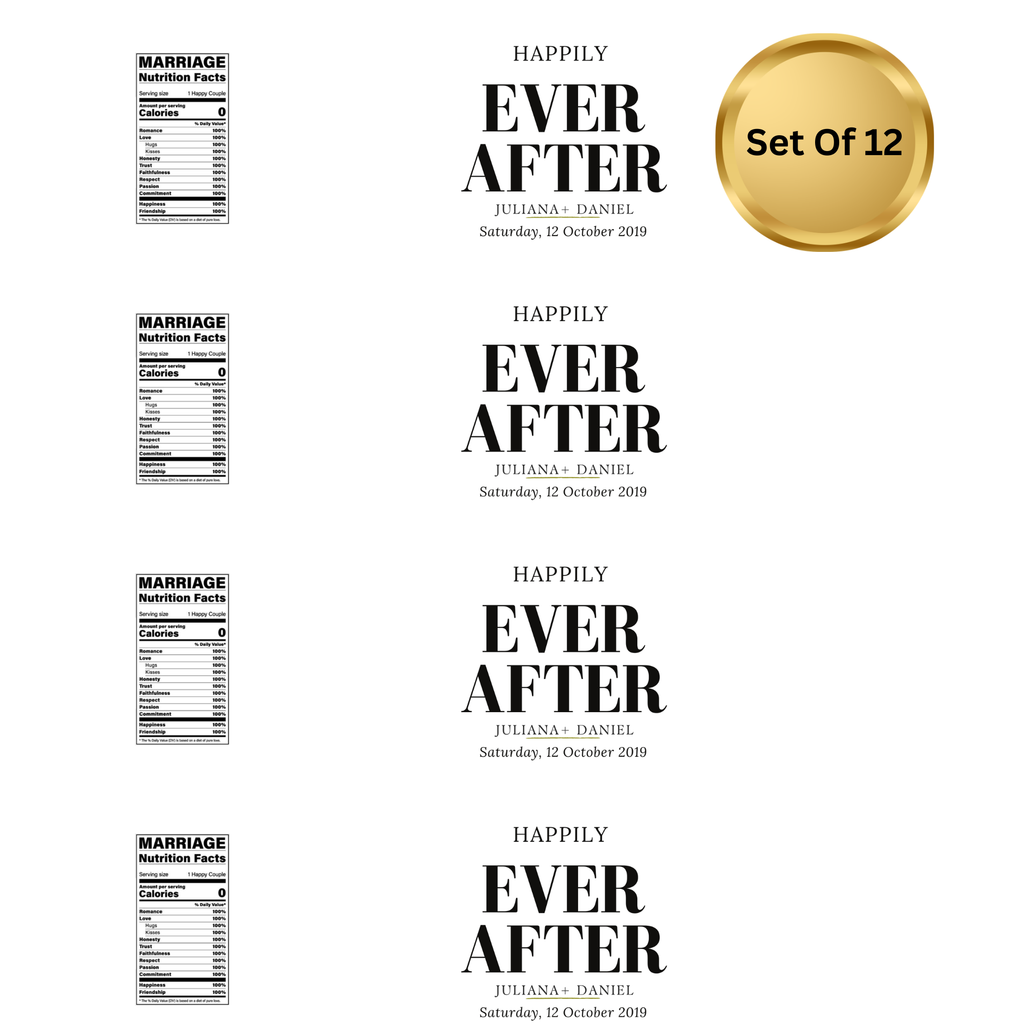 Happily Ever After | Wedding Water Bottle Labels | Custom Personalized Names| Reception Drink Wraps | Elegant Wedding Supplies