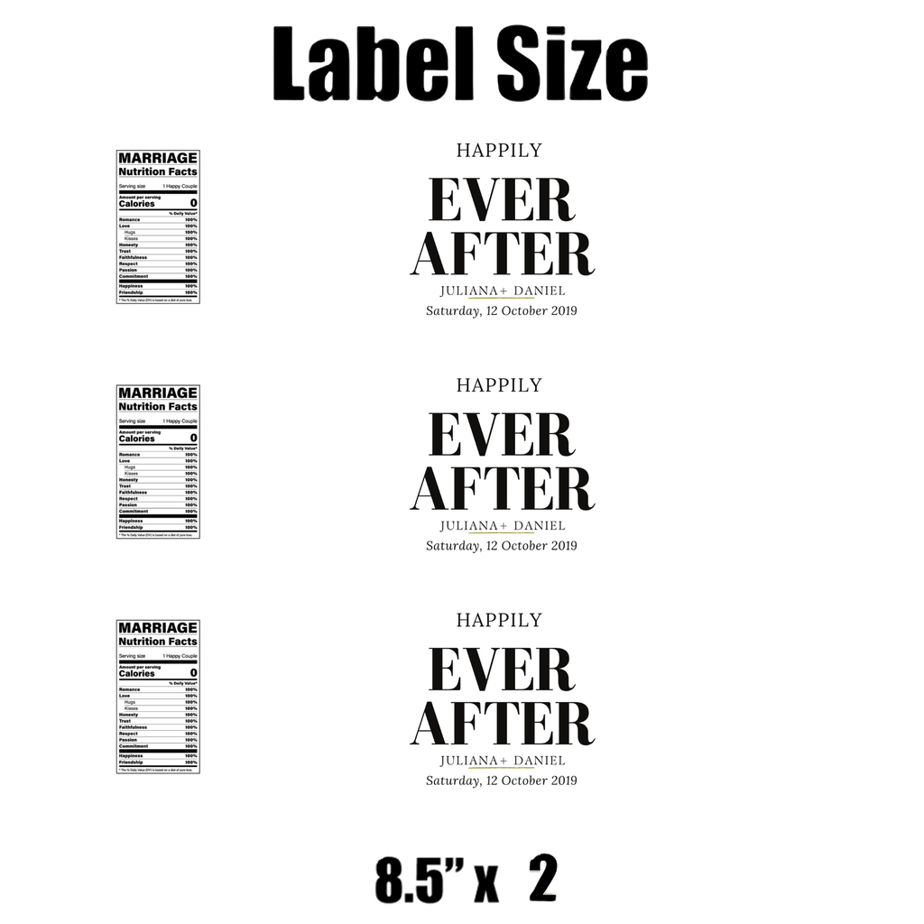 Happily Ever After | Wedding Water Bottle Labels | Custom Personalized Names| Reception Drink Wraps | Elegant Wedding Supplies