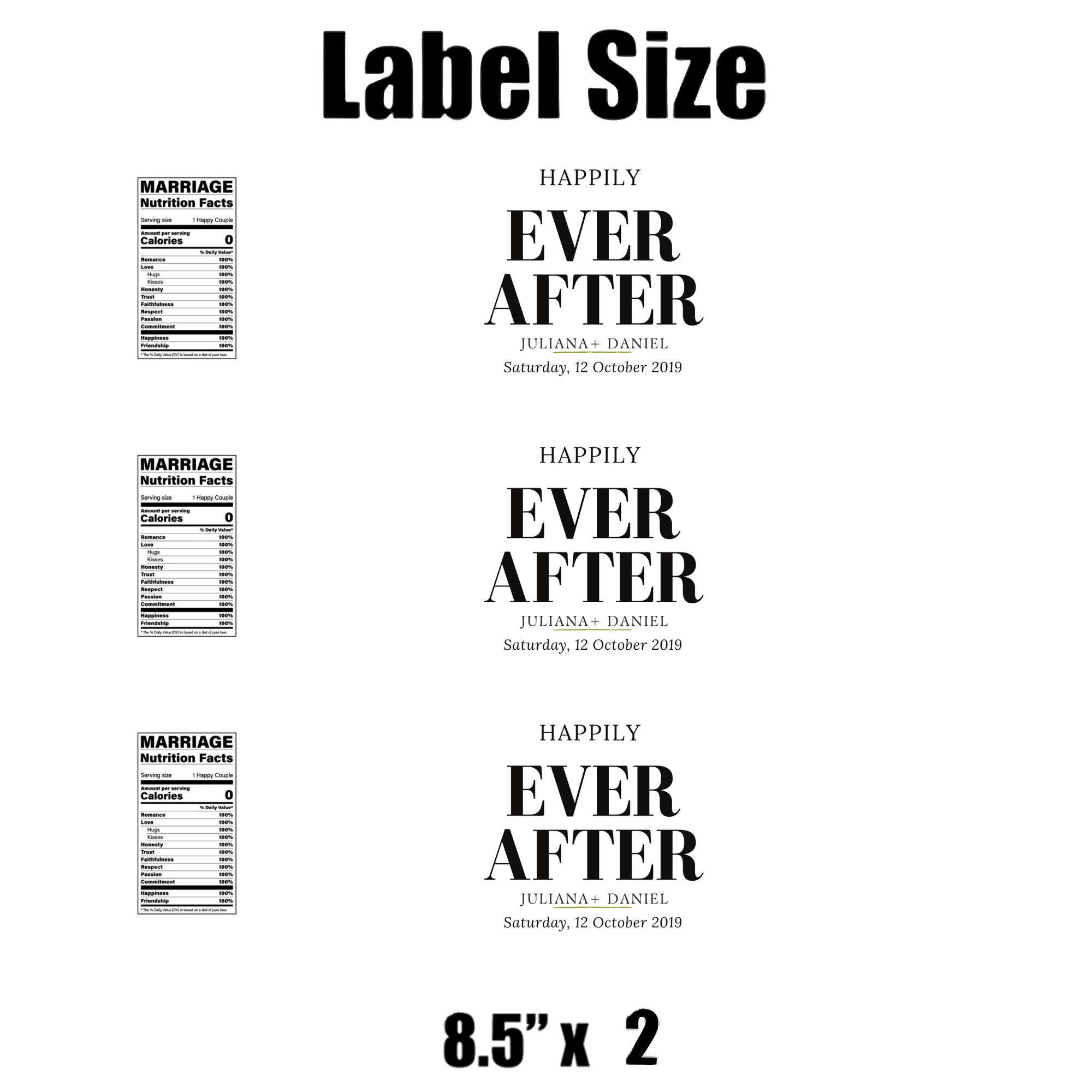 Happily Ever After | Wedding Water Bottle Labels | Custom Personalized Names| Reception Drink Wraps | Elegant Wedding Supplies