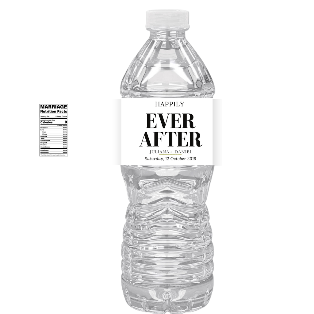 Happily Ever After | Wedding Water Bottle Labels | Custom Personalized Names| Reception Drink Wraps | Elegant Wedding Supplies