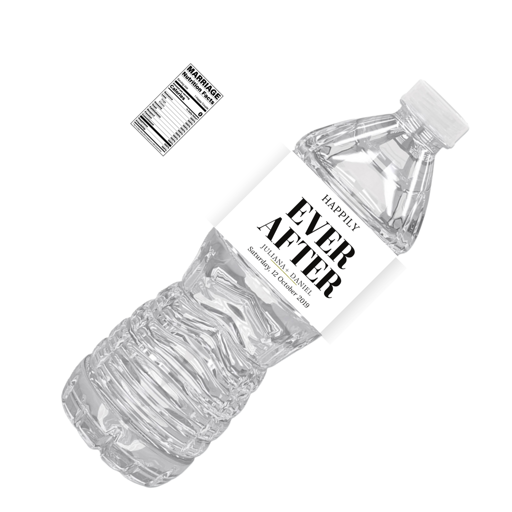 Happily Ever After | Wedding Water Bottle Labels | Custom Personalized Names| Reception Drink Wraps | Elegant Wedding Supplies