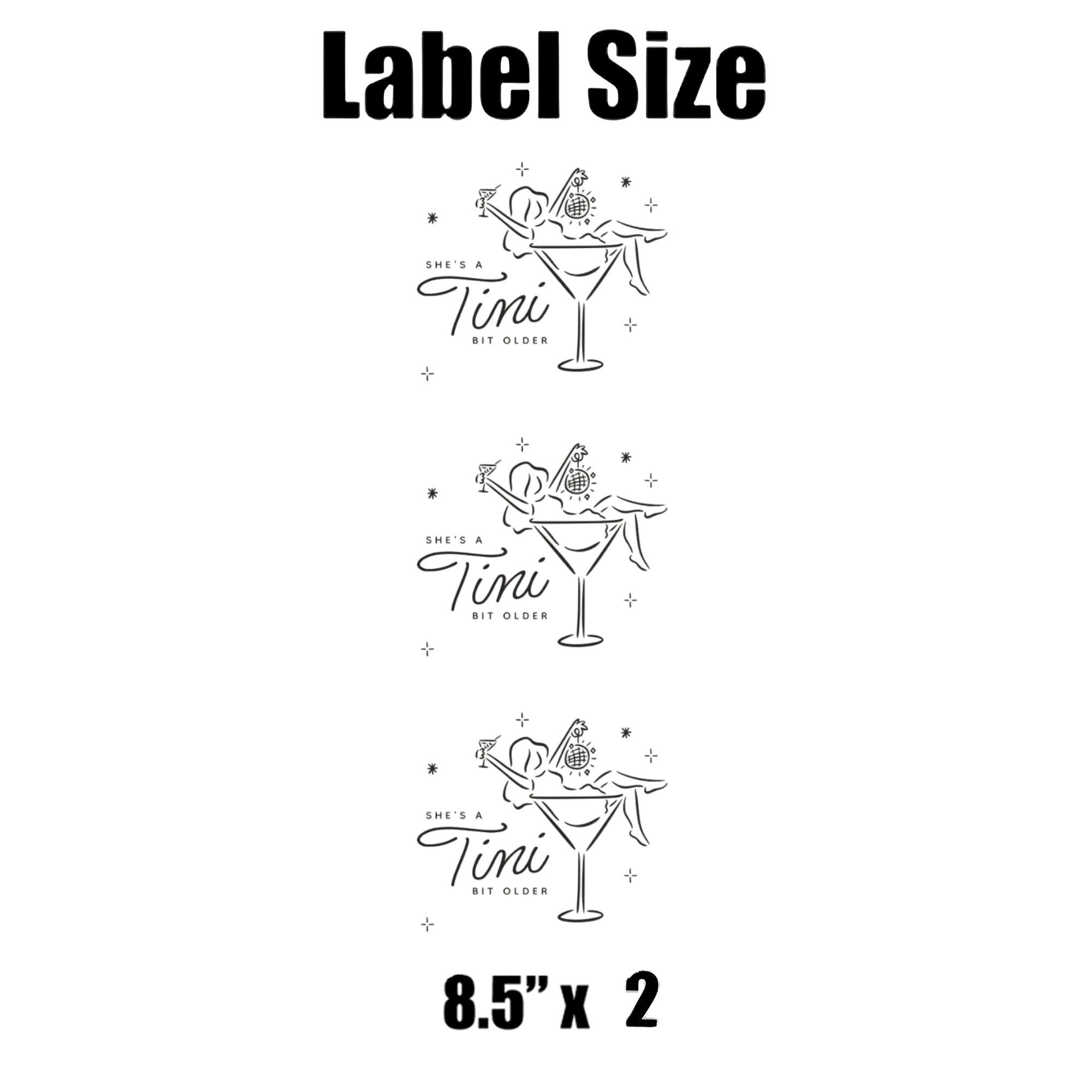 Shes A Tini Bit Older Birthday Water Bottle Labels | Set Of 12| Martini Glass Theme| Drink Wraps