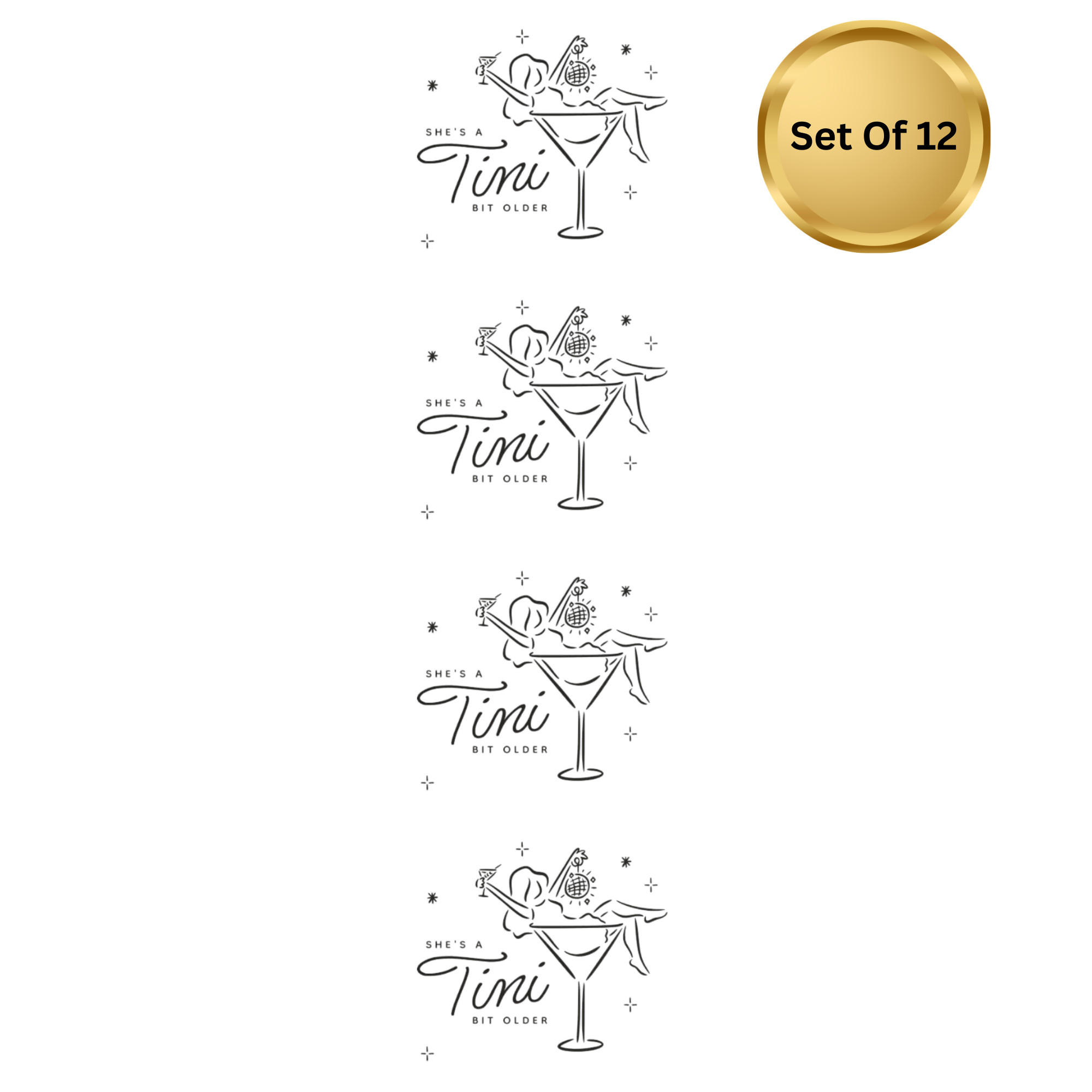 Shes A Tini Bit Older Birthday Water Bottle Labels | Set Of 12| Martini Glass Theme| Drink Wraps