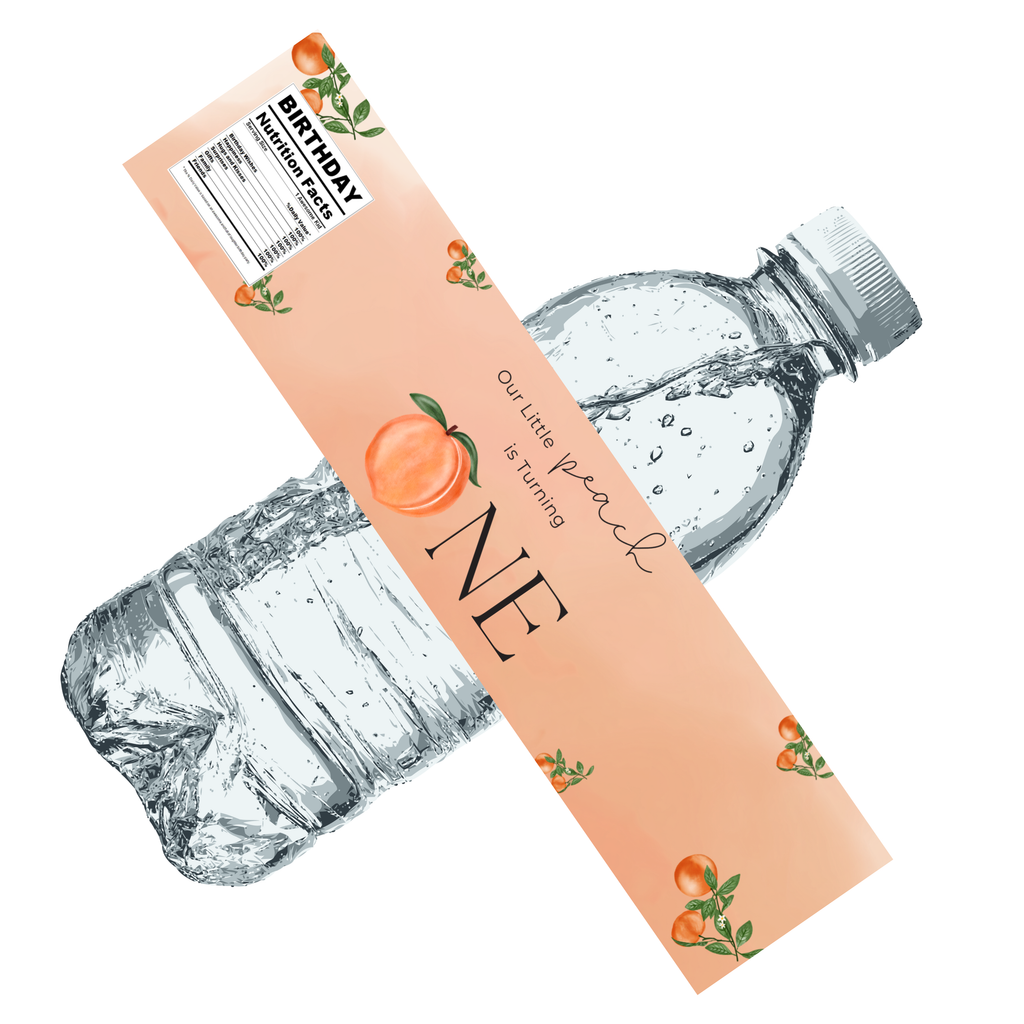 Our Little Peach Is Turning One Water Bottle Labels | 1st Birthday Peach Theme | Sweet Peach Design | 12 PCS | Glossy