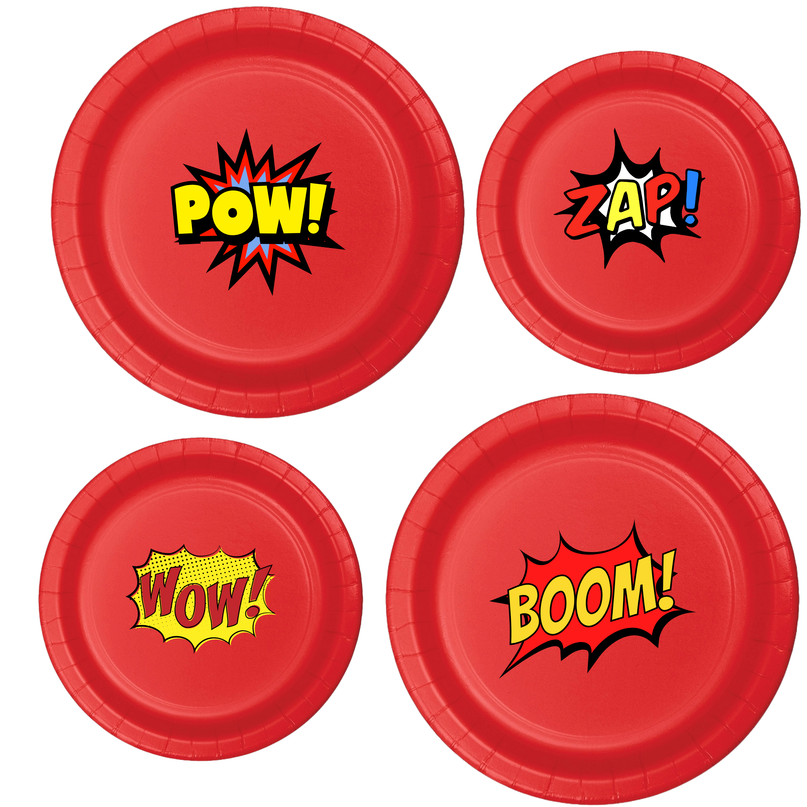 Superhero Birthday Party | Disposable Plates Set | Comic Book Theme | Boom Zap Pow Wow | Matching Party Supplies