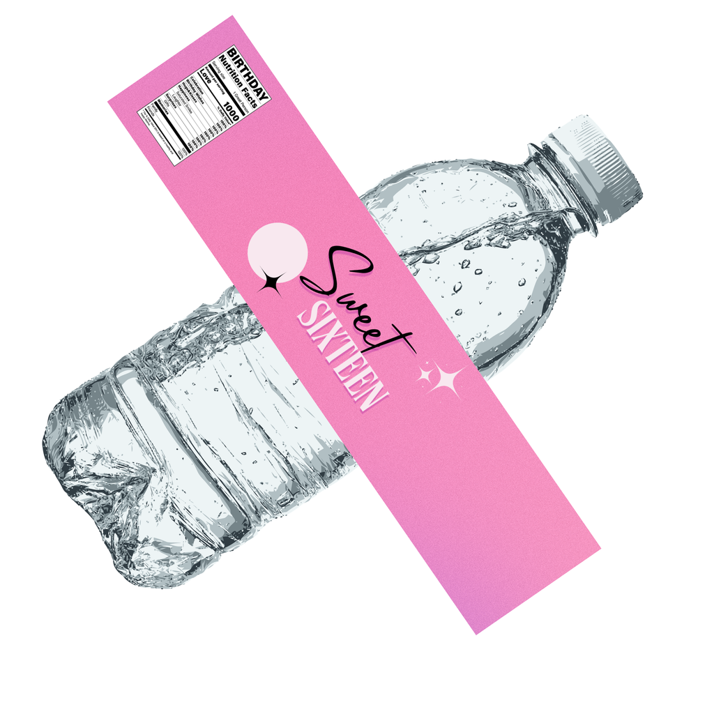 Sweet 16 Birthday Water Bottle Labels | Set Of 12 | Custom Drink Wraps| Milestone Favors