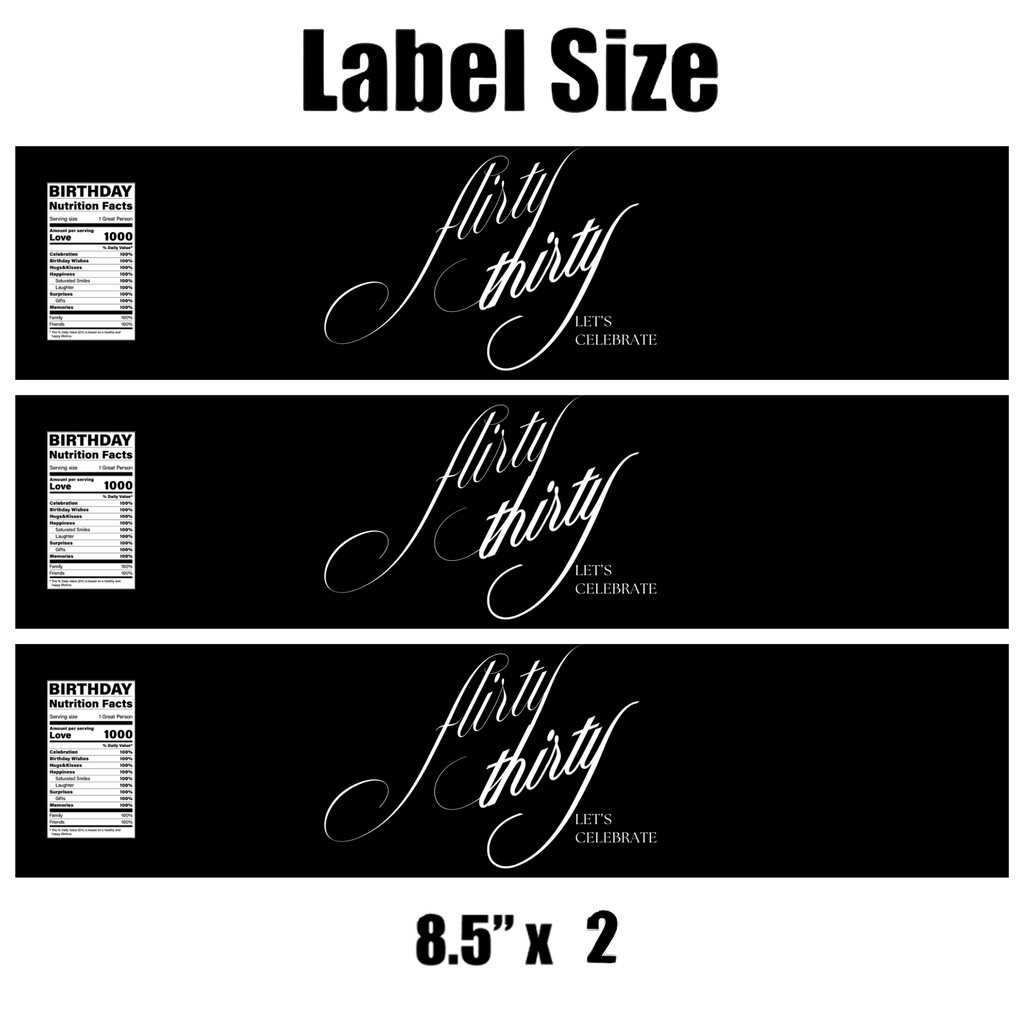 Flirty Thirty Birthday Water Bottle Labels | Set Of 12 | 30th Party Decor | Elegant Celebration Drinks | Drink Wraps Stylish | Milestone