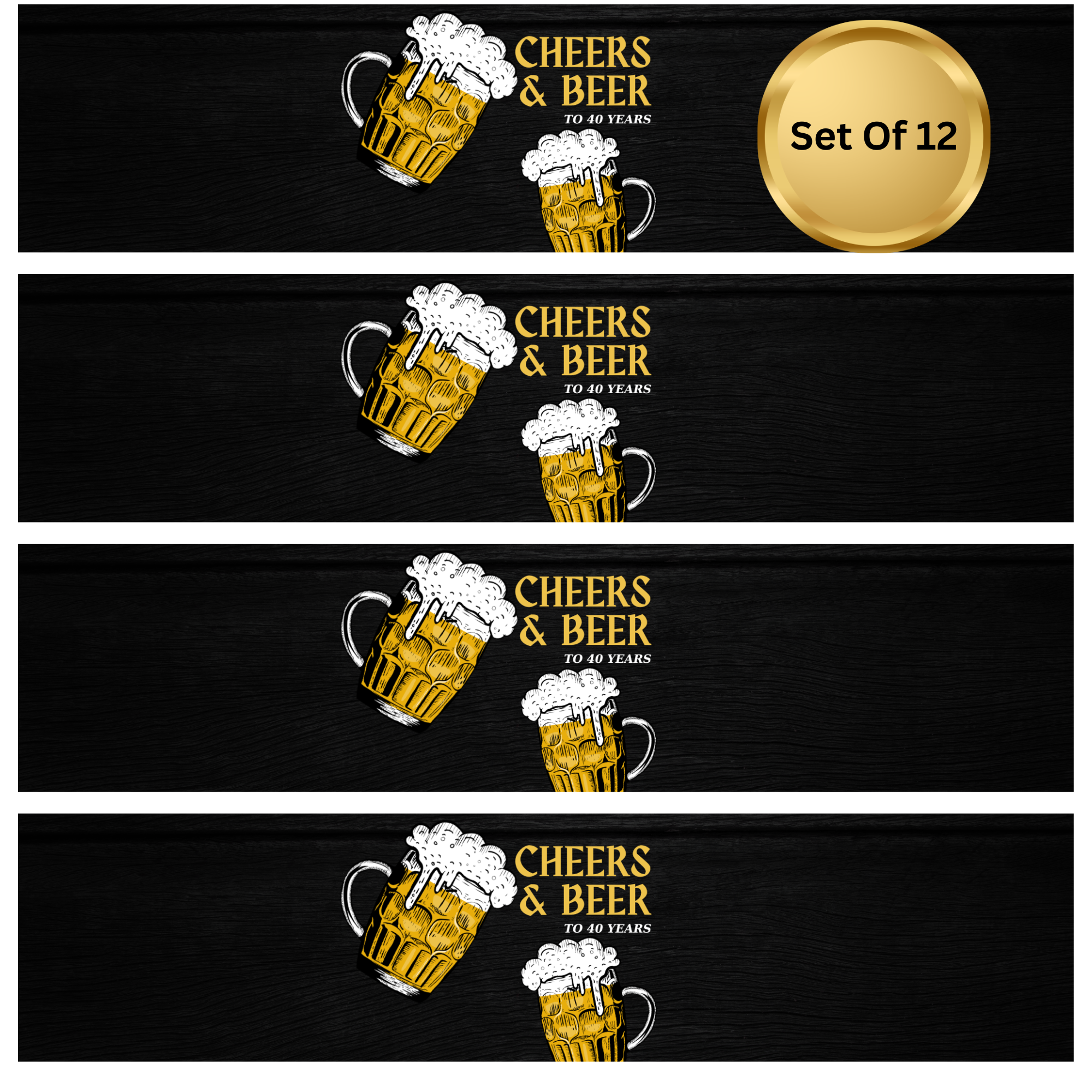 Cheers And Beers | 40th Birthday Water | Bottle Labels Set | Of 12 Party | Beer Mug Theme | Drink Wraps