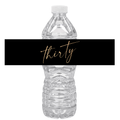 30th Birthday Party Water Bottle Labels | Set Of 12 | Thirty Script Design | Gold Cursive Theme | Drink Wraps