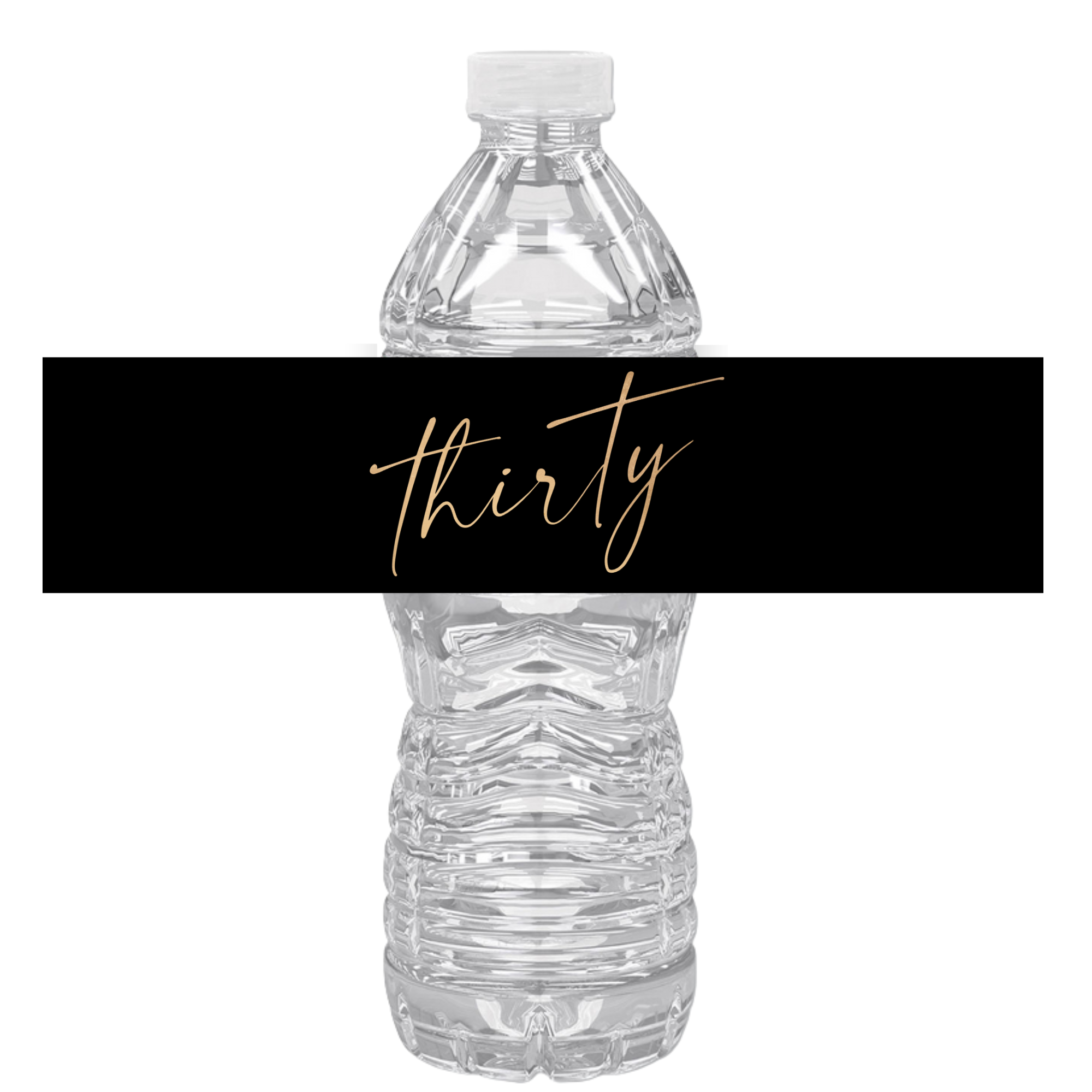 30th Birthday Party Water Bottle Labels | Set Of 12 | Thirty Script Design | Gold Cursive Theme | Drink Wraps