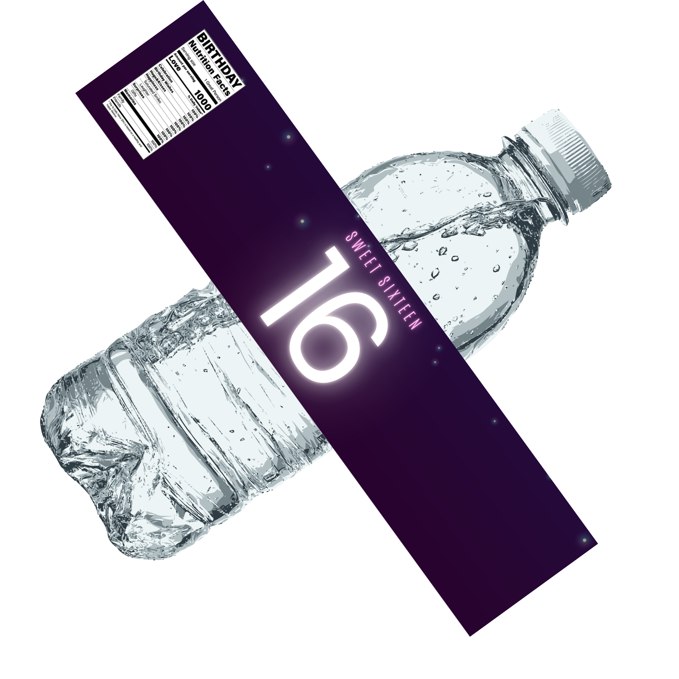 Custom Sweet 16 Water Bottle Labels | Set Of 12 | Milestone Drink Wraps| 16 Birthday Bottle Wraps