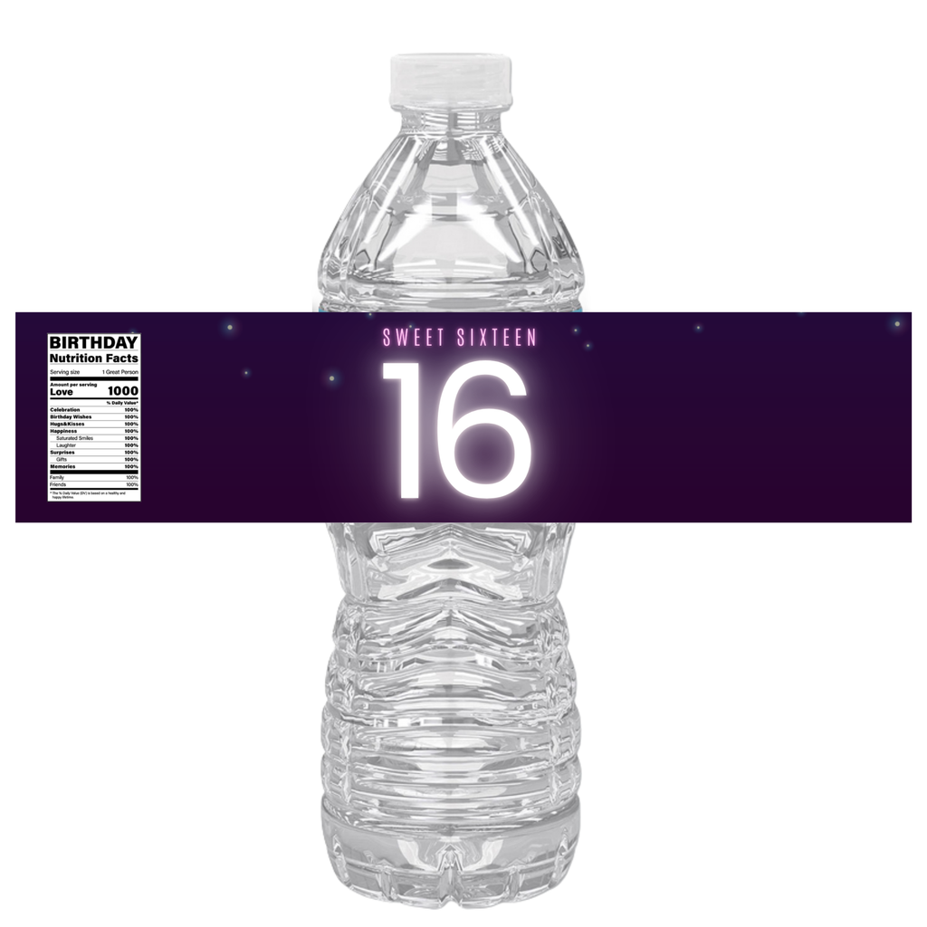 Custom Sweet 16 Water Bottle Labels | Set Of 12 | Milestone Drink Wraps| 16 Birthday Bottle Wraps