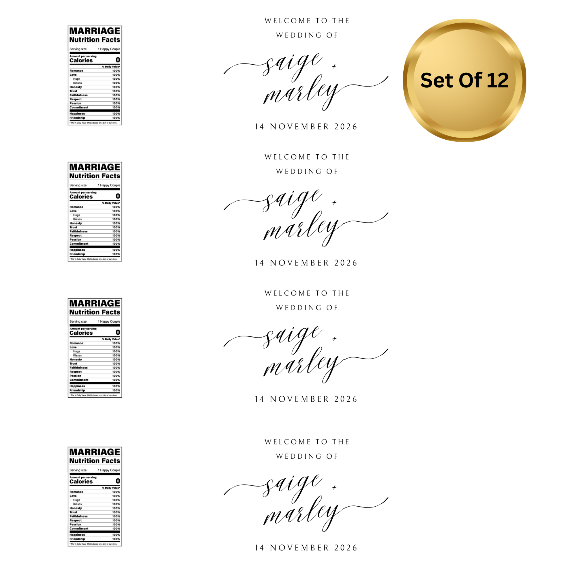 Welcome To The Wedding Of Personalized Water Bottle Labels | Bride & Groom Names | Custom Wedding Date | Reception Drink Wraps