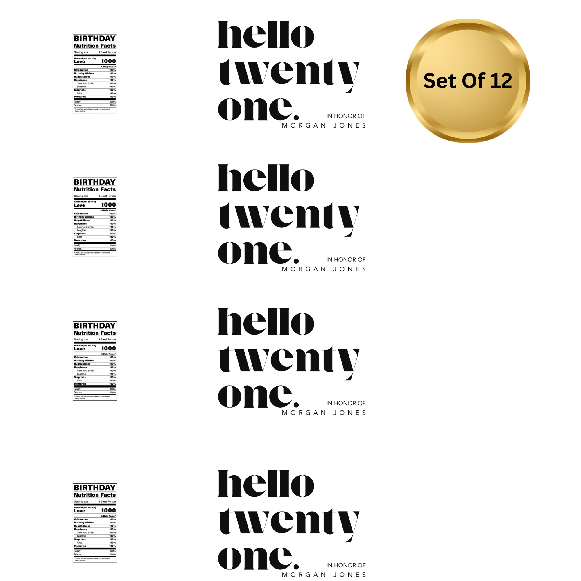 Hello Twenty One | Birthday Water Bottle Labels | Personalized Name | Twenty First Birthday Party Favors | Set of 12 | Drink Wraps