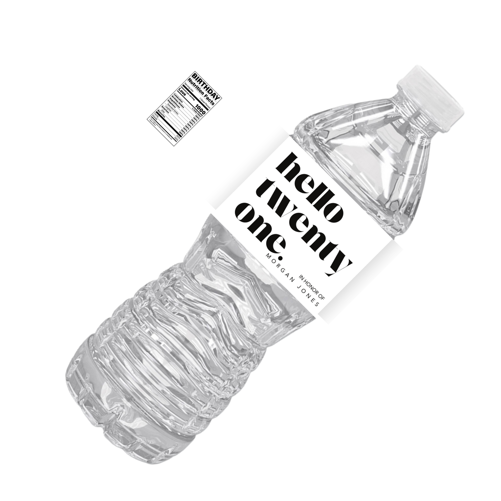 Hello Twenty One | Birthday Water Bottle Labels | Personalized Name | Twenty First Birthday Party Favors | Set of 12 | Drink Wraps