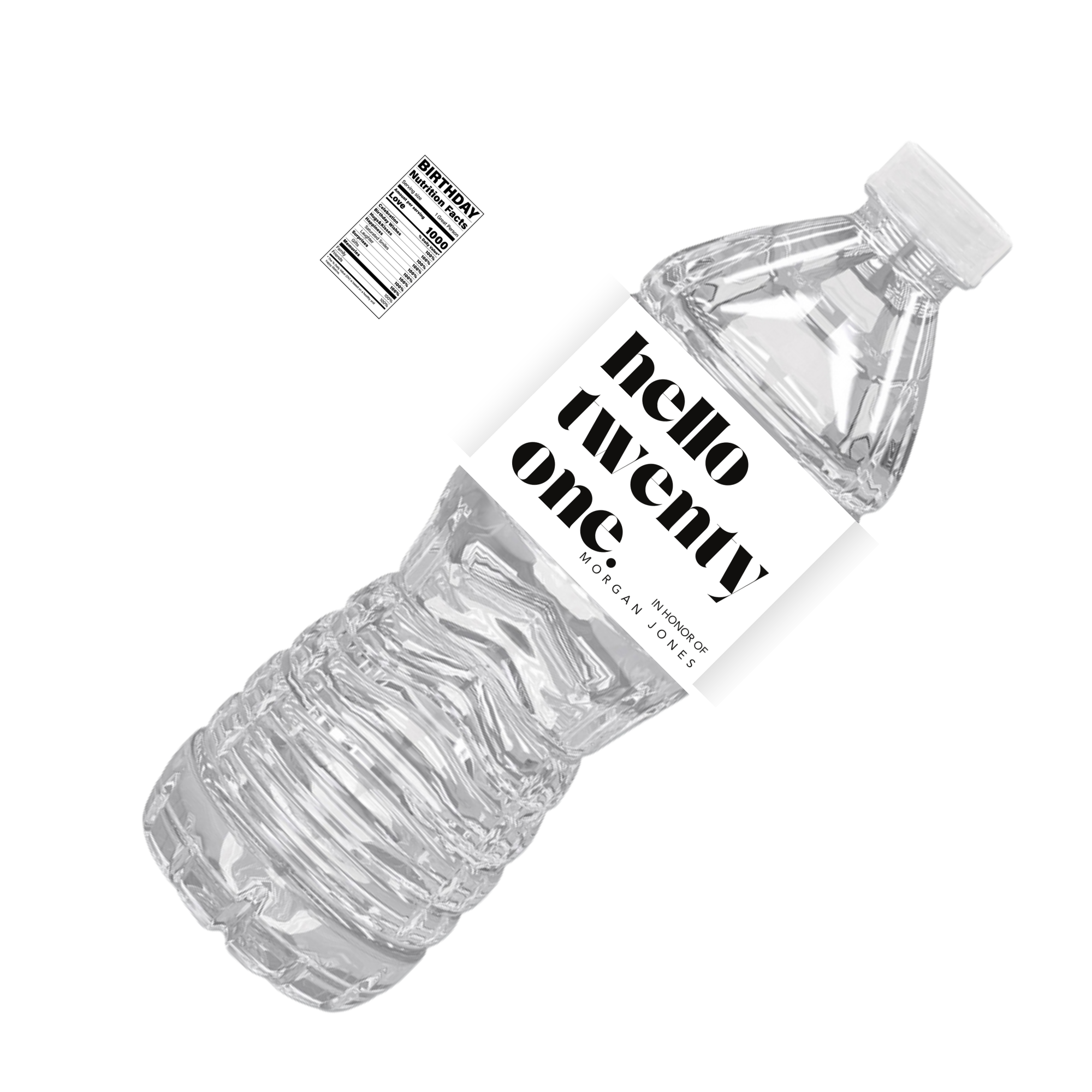 Hello Twenty One | Birthday Water Bottle Labels | Personalized Name | Twenty First Birthday Party Favors | Set of 12 | Drink Wraps