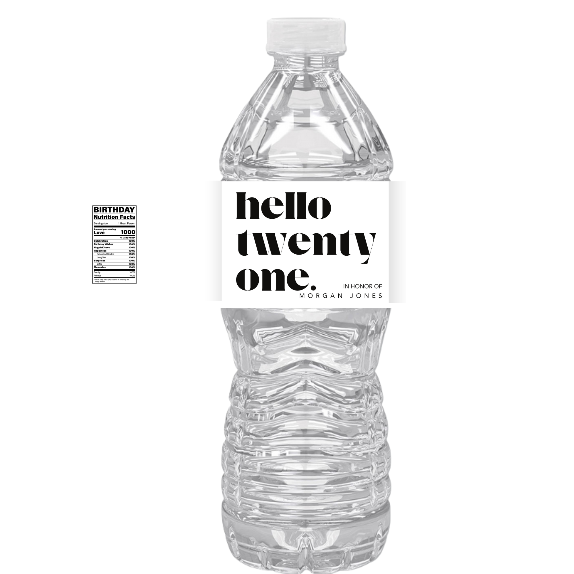 Hello Twenty One | Birthday Water Bottle Labels | Personalized Name | Twenty First Birthday Party Favors | Set of 12 | Drink Wraps