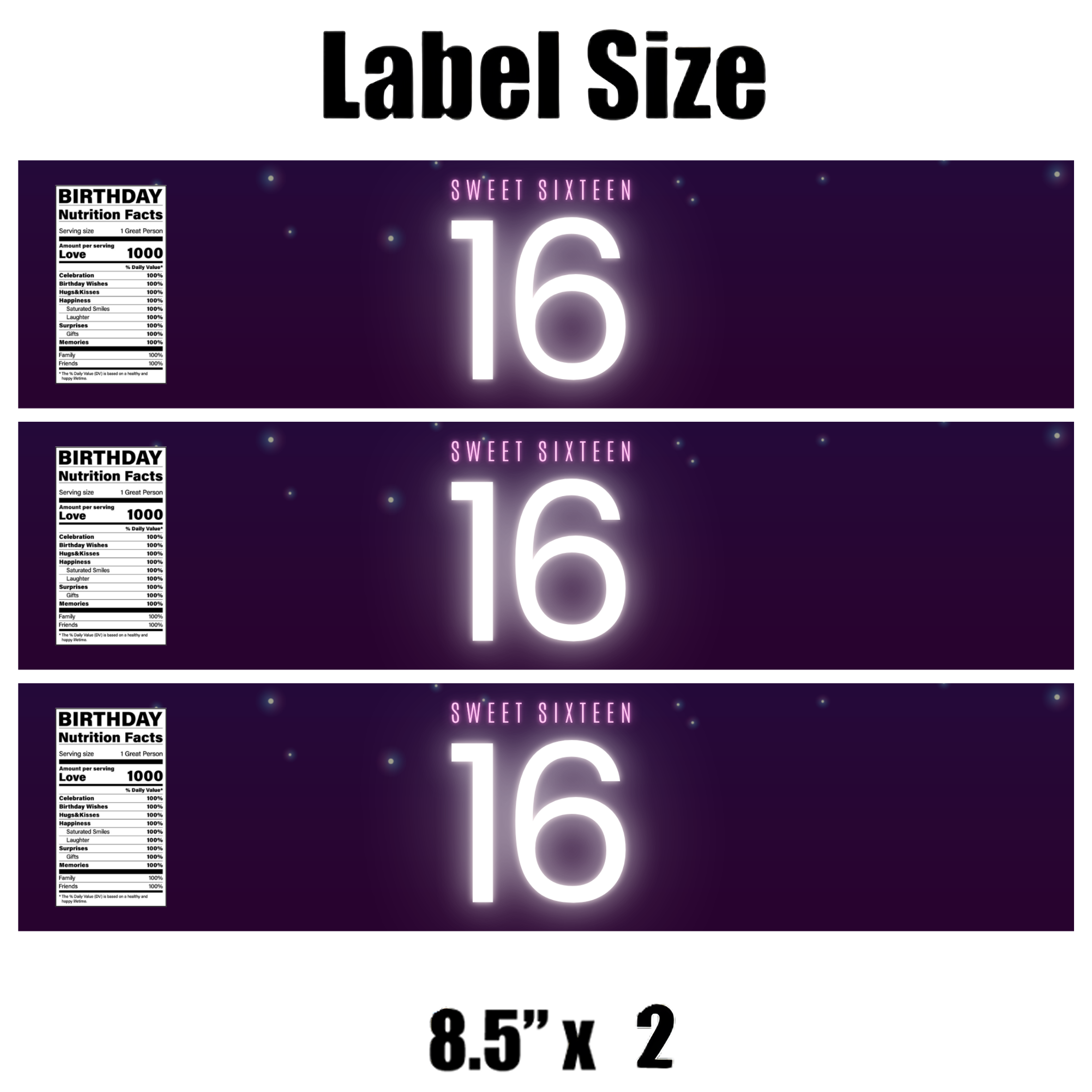 Custom Sweet 16 Water Bottle Labels | Set Of 12 | Milestone Drink Wraps| 16 Birthday Bottle Wraps
