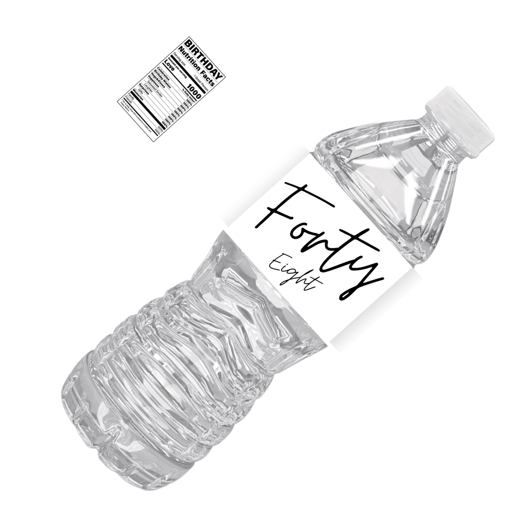 Forty Eight Birthday Water Bottle Labels | Set Of 12 | Elegant Milestone Party | Drink Wrap Favors | Custom