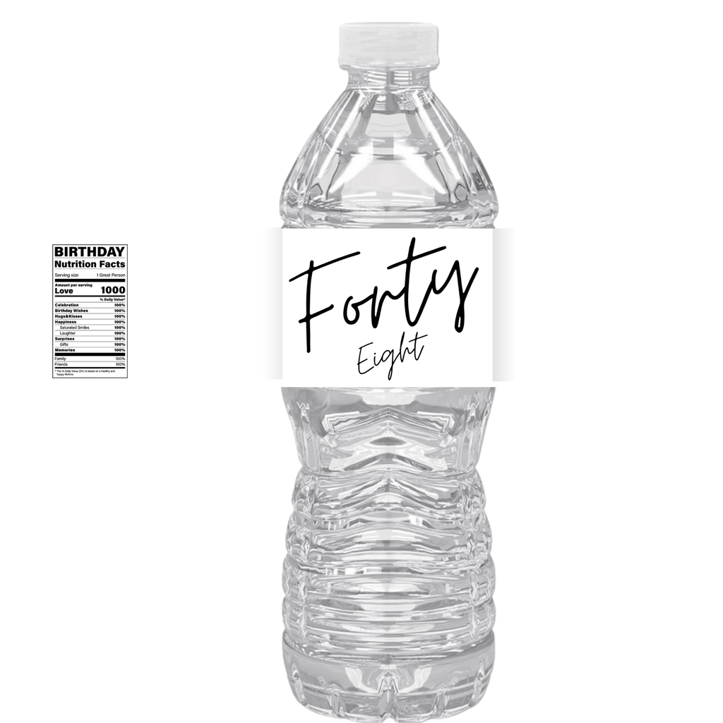 Forty Eight Birthday Water Bottle Labels | Set Of 12 | Elegant Milestone Party | Drink Wrap Favors | Custom
