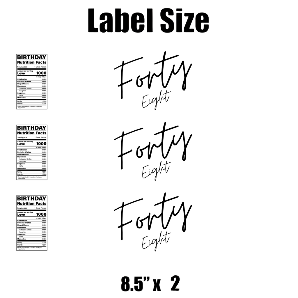 Forty Eight Birthday Water Bottle Labels | Set Of 12 | Elegant Milestone Party | Drink Wrap Favors | Custom