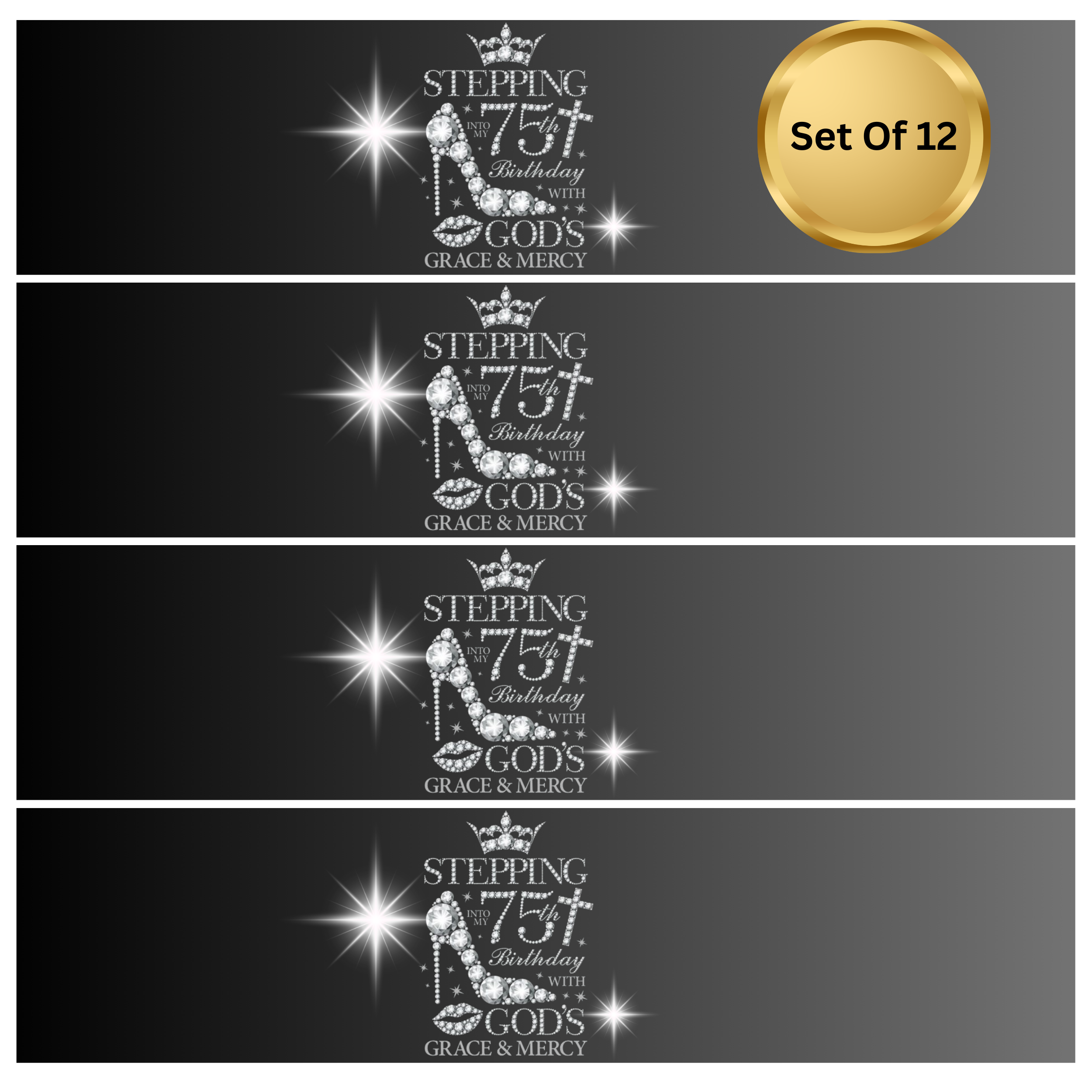 Stepping Into My 75th Birthday With Gods Grace And Mercy Water Bottle Labels Set Of 12