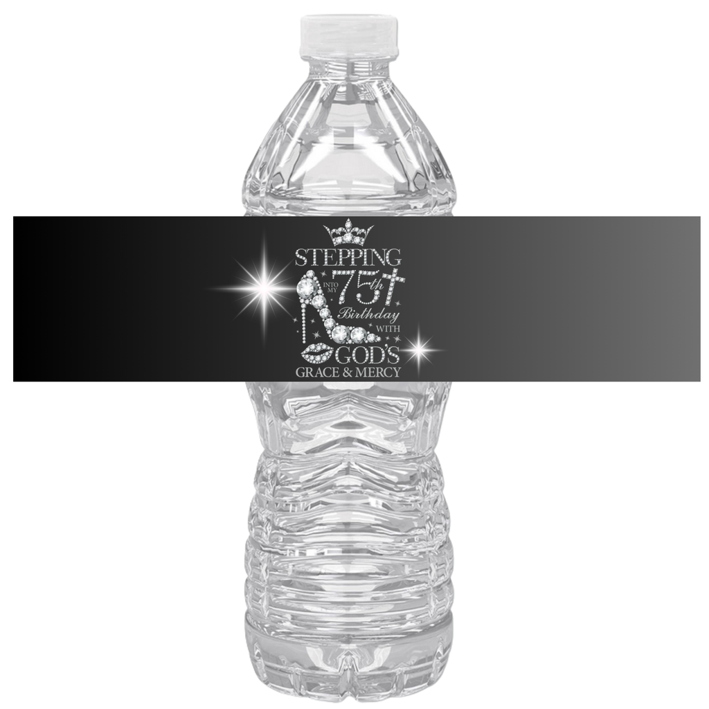 Stepping Into My 75th Birthday With Gods Grace And Mercy Water Bottle Labels Set Of 12
