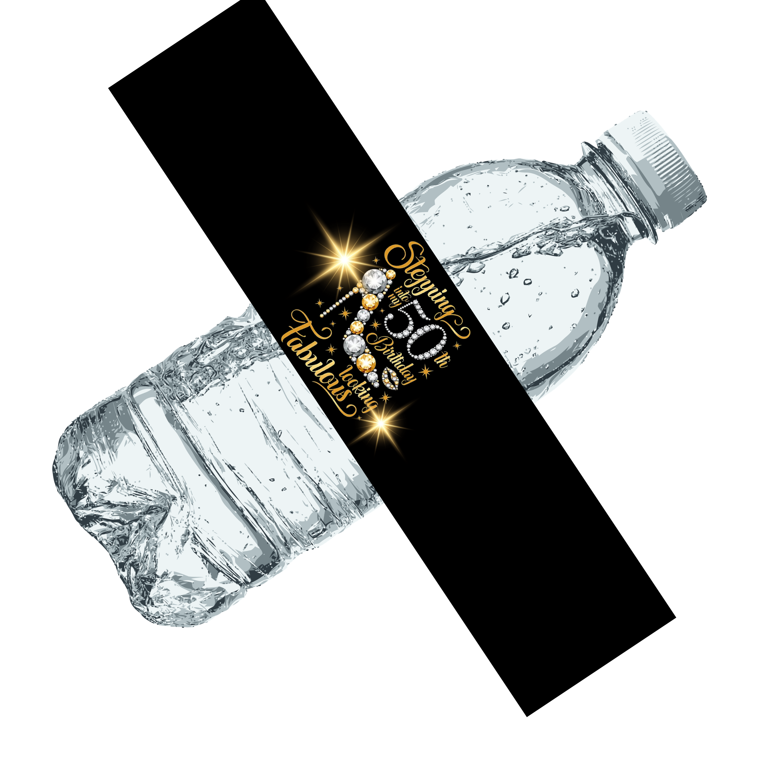 50th Birthday Party Water Bottle Labels | Set Of 12 | Stepping Into My 50th Birthday Looking Fabulous | Milestone Celebration Drink Wraps