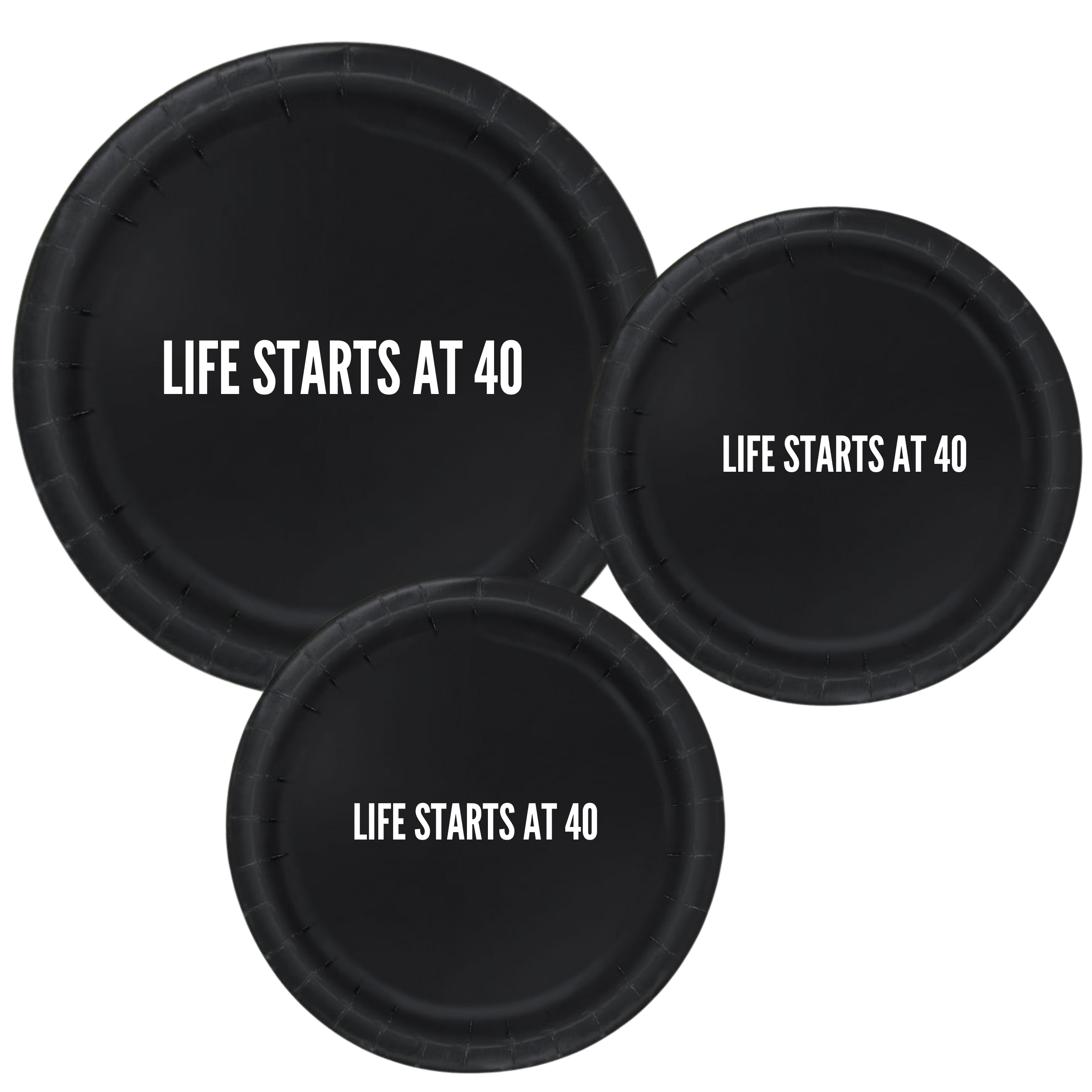 Life Starts at 40 Birthday Tableware Set | Black Plates with White Lettering | 40th Birthday Plates Cups & Napkins | 60 Piece