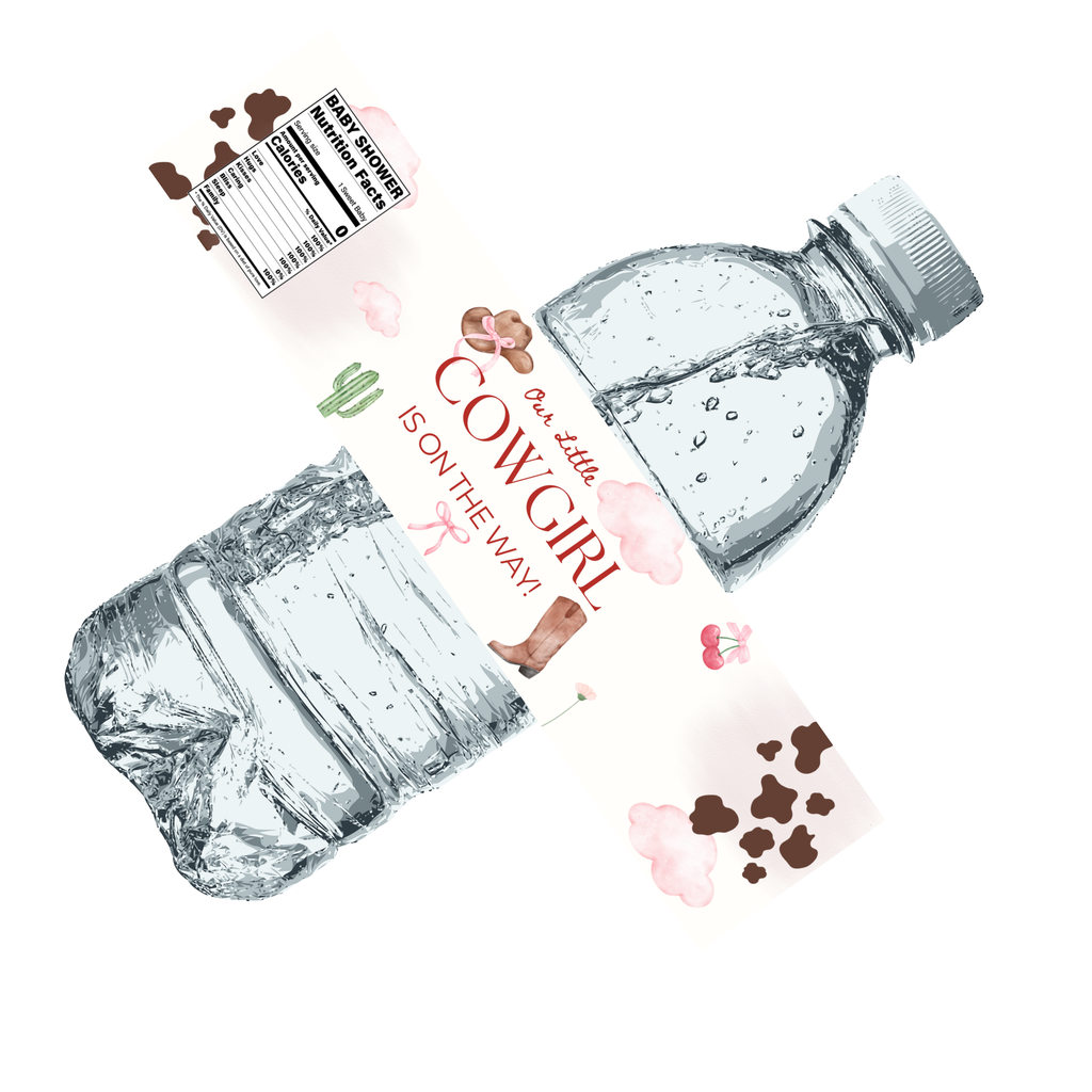 Our Little Cowgirl Is On The Way Water Bottle Labels | Cowgirl Baby Shower Theme | Fun Nutrition Facts Panel | 12 PCS | Glossy