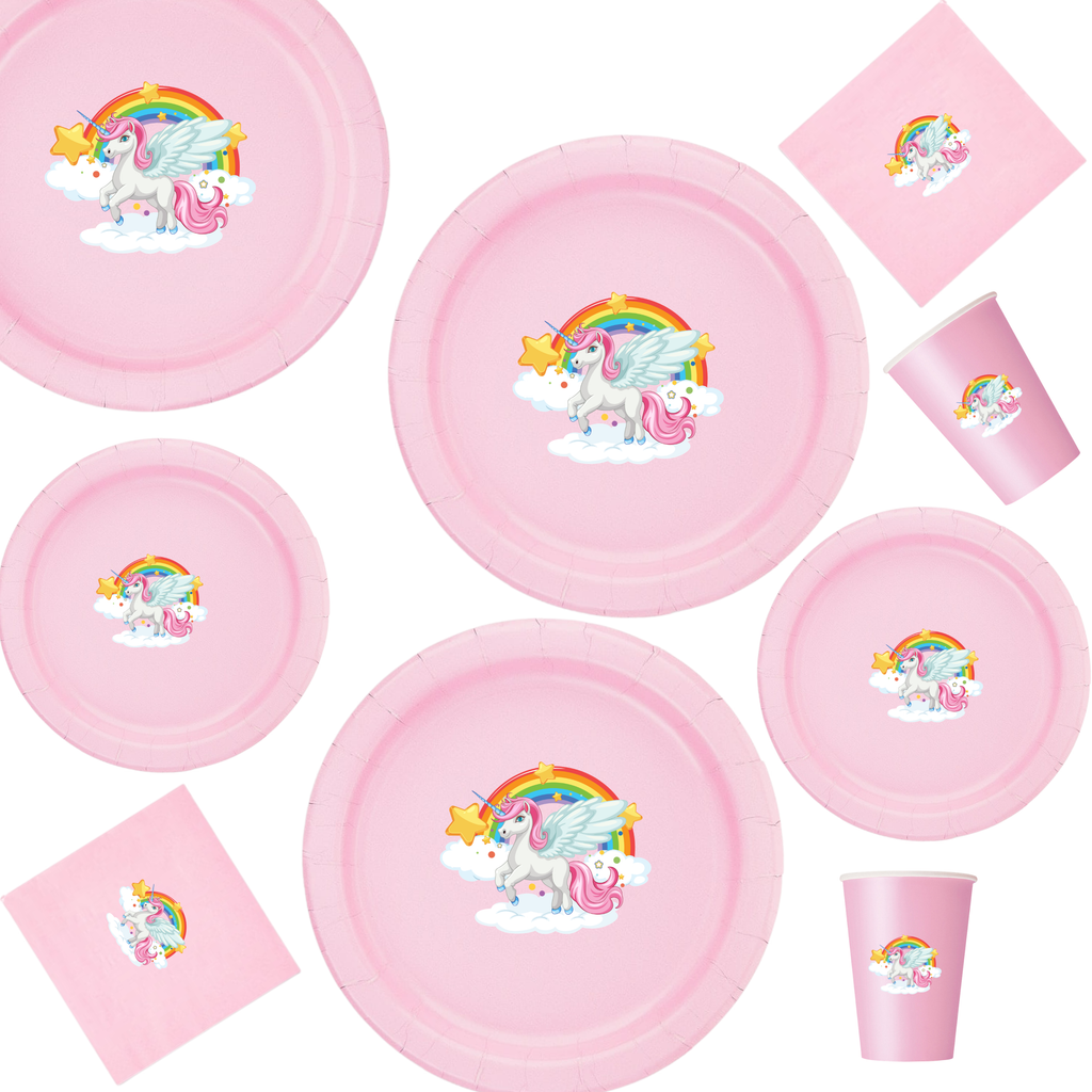 Unicorn Cloud Party | Disposable Plates Set | Magical Sky Theme | Birthday Table Decor | Fantasy Scene Bundle