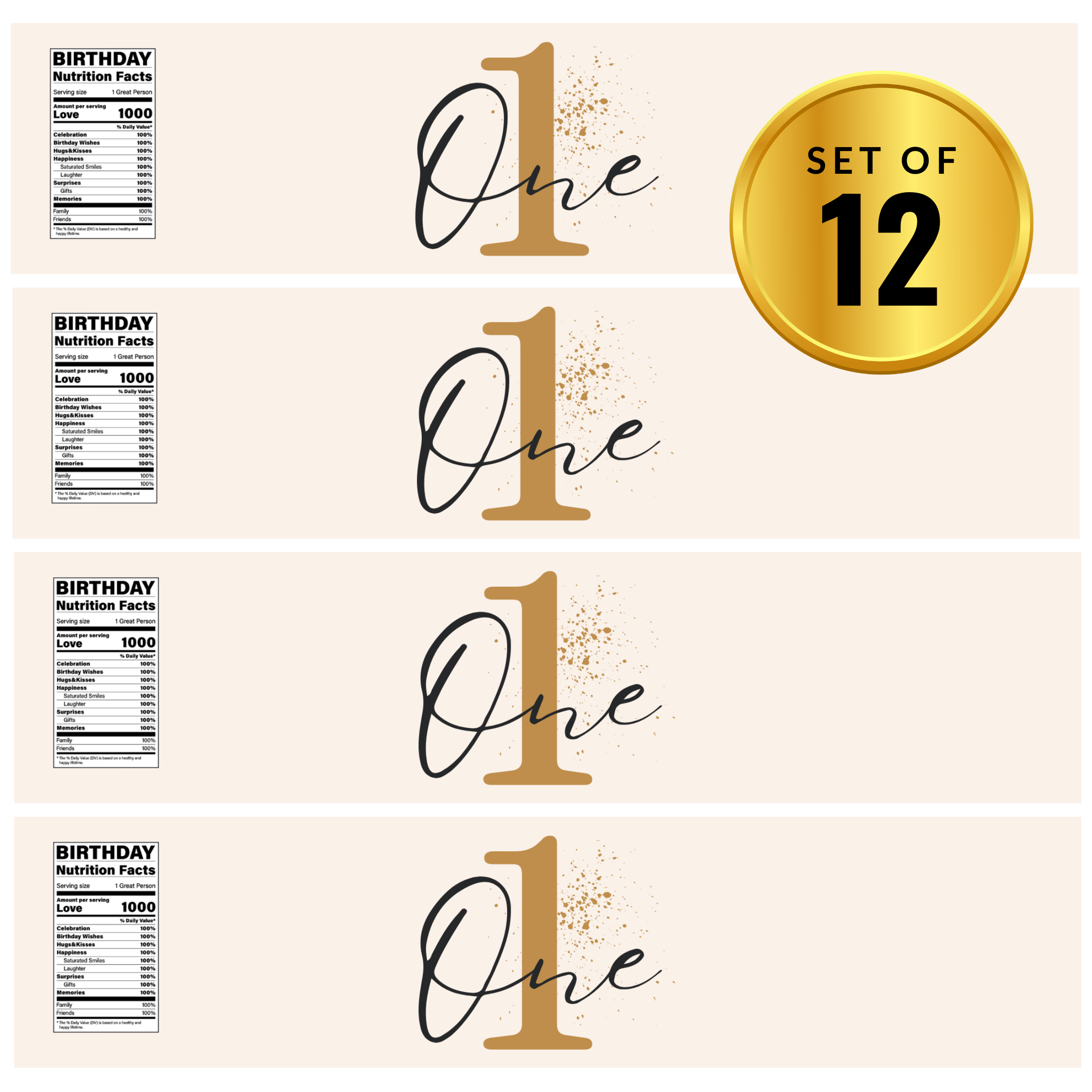 1st Birthday Water Bottle Labels | Set Of 12 | One Theme Party Favors |Custom Drink Wraps| Milestone Bottle Labels