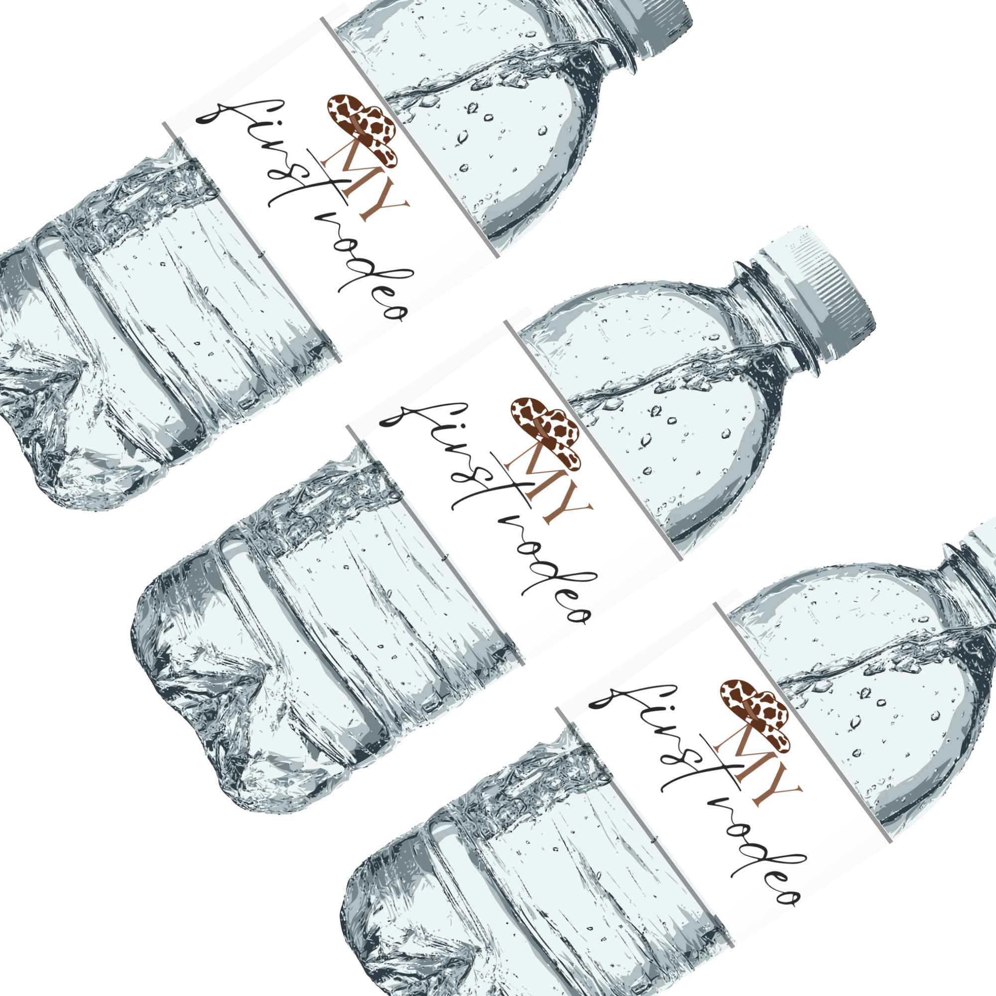 My First Rodeo Water Bottle Labels | Cowboy Western Design | 12 PCS | Glossy | Waterproof | Durable | Cow Print