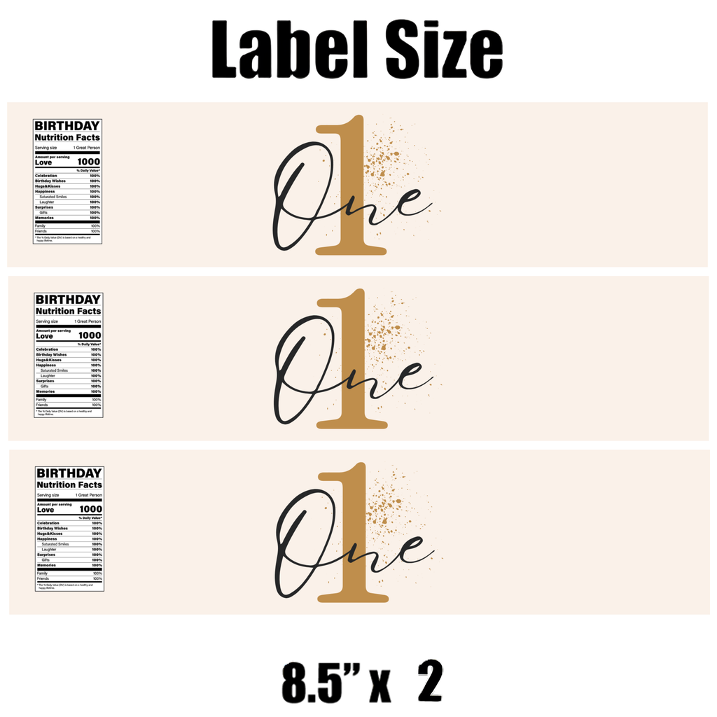 1st Birthday Water Bottle Labels | Set Of 12 | One Theme Party Favors |Custom Drink Wraps| Milestone Bottle Labels