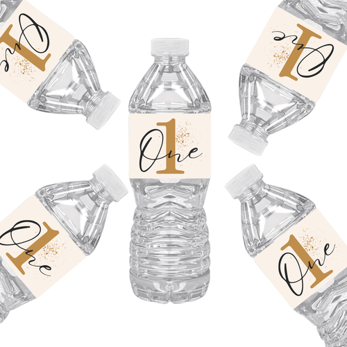 1st Birthday Water Bottle Labels | Set Of 12 | One Theme Party Favors |Custom Drink Wraps| Milestone Bottle Labels
