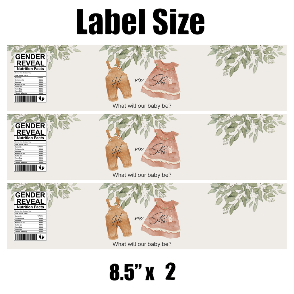 He or She What Will Our Baby Be Water Bottle Labels | Gender Reveal Party Theme | Baby Boy Girl Clothing Design | 12 PCS