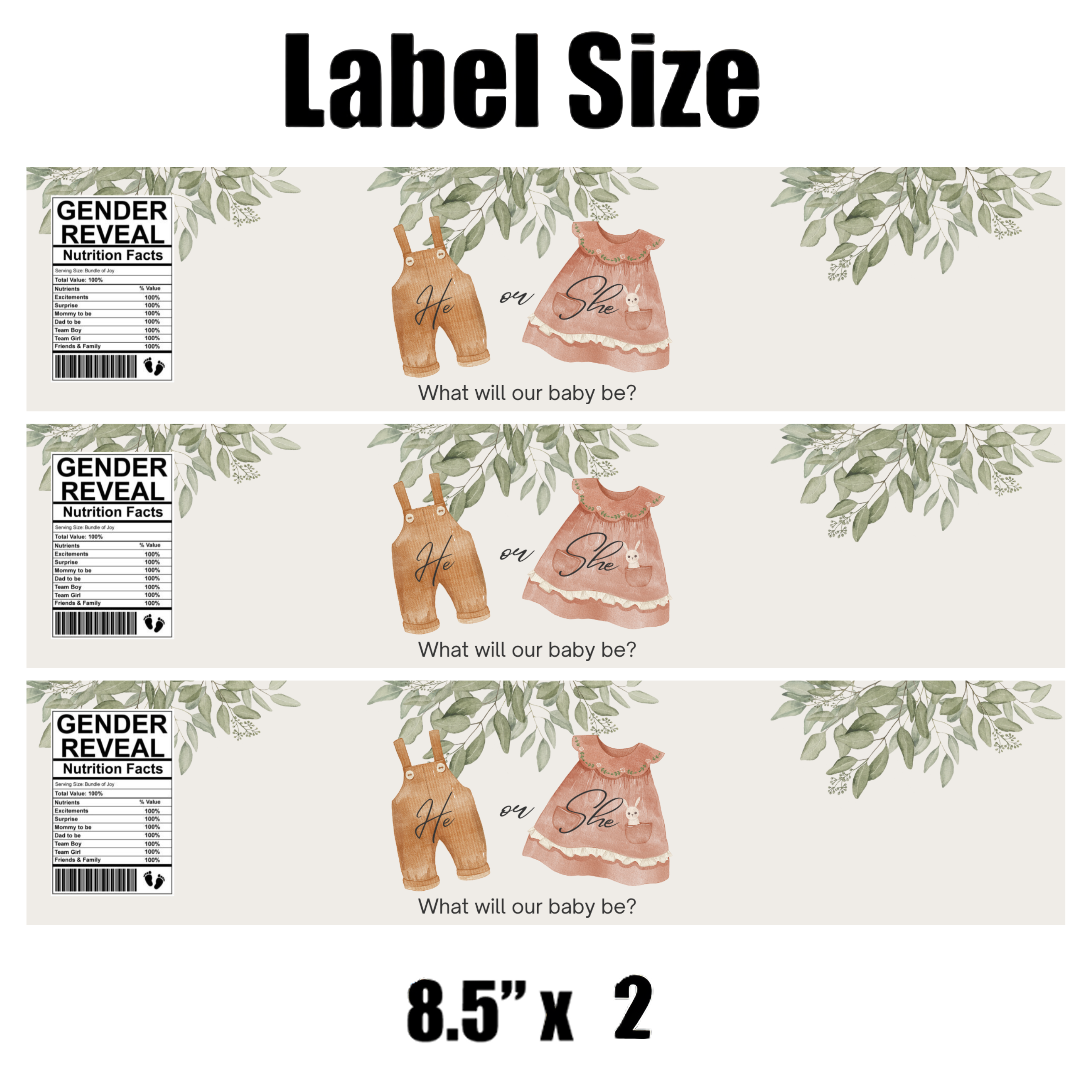He or She What Will Our Baby Be Water Bottle Labels | Gender Reveal Party Theme | Baby Boy Girl Clothing Design | 12 PCS