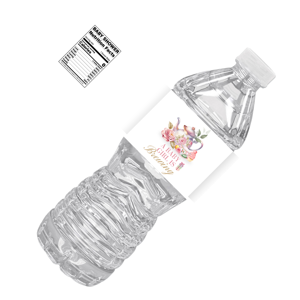 A Baby Is | Brewing Baby Shower Water Bottle Labels | Set Of 12 | Tea Pot Theme | Drink Wrap Favors | Custom Party Decor