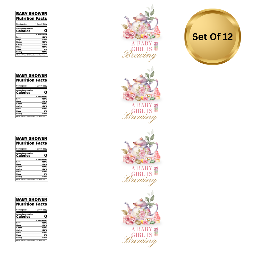 A Baby Is | Brewing Baby Shower Water Bottle Labels | Set Of 12 | Tea Pot Theme | Drink Wrap Favors | Custom Party Decor