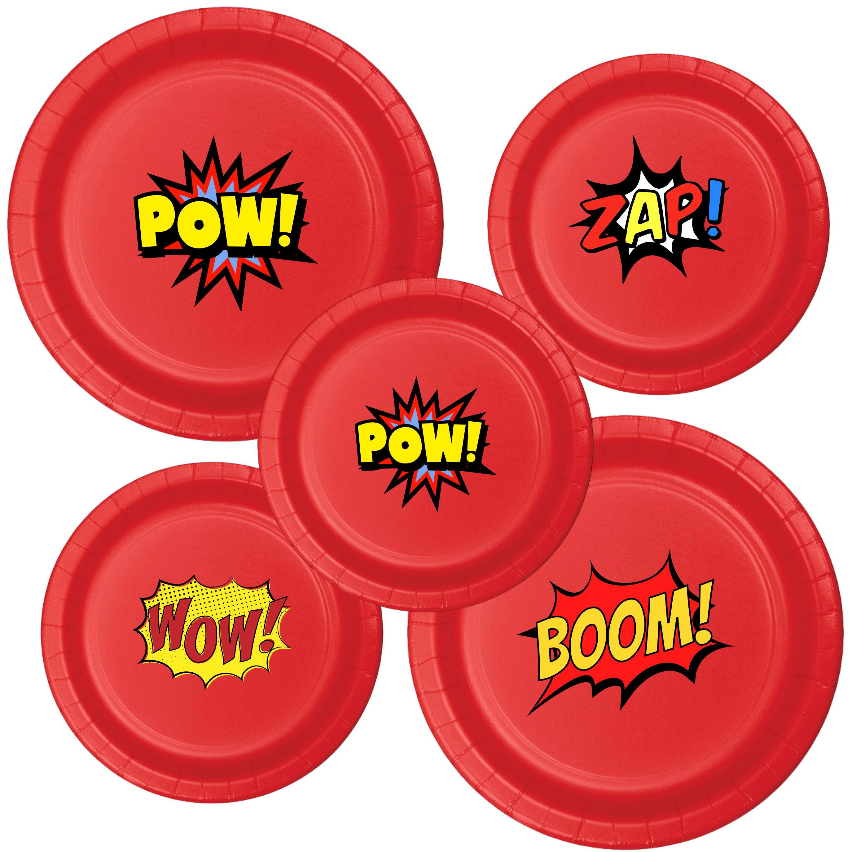 Superhero Birthday Party | Disposable Plates Set | Comic Book Theme | Boom Zap Pow Wow | Matching Party Supplies