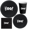 Boo Halloween Party Tableware Set |Skeleton Head Design | Dinner Plates Dessert Plates Cups & Napkins | 60 Piece
