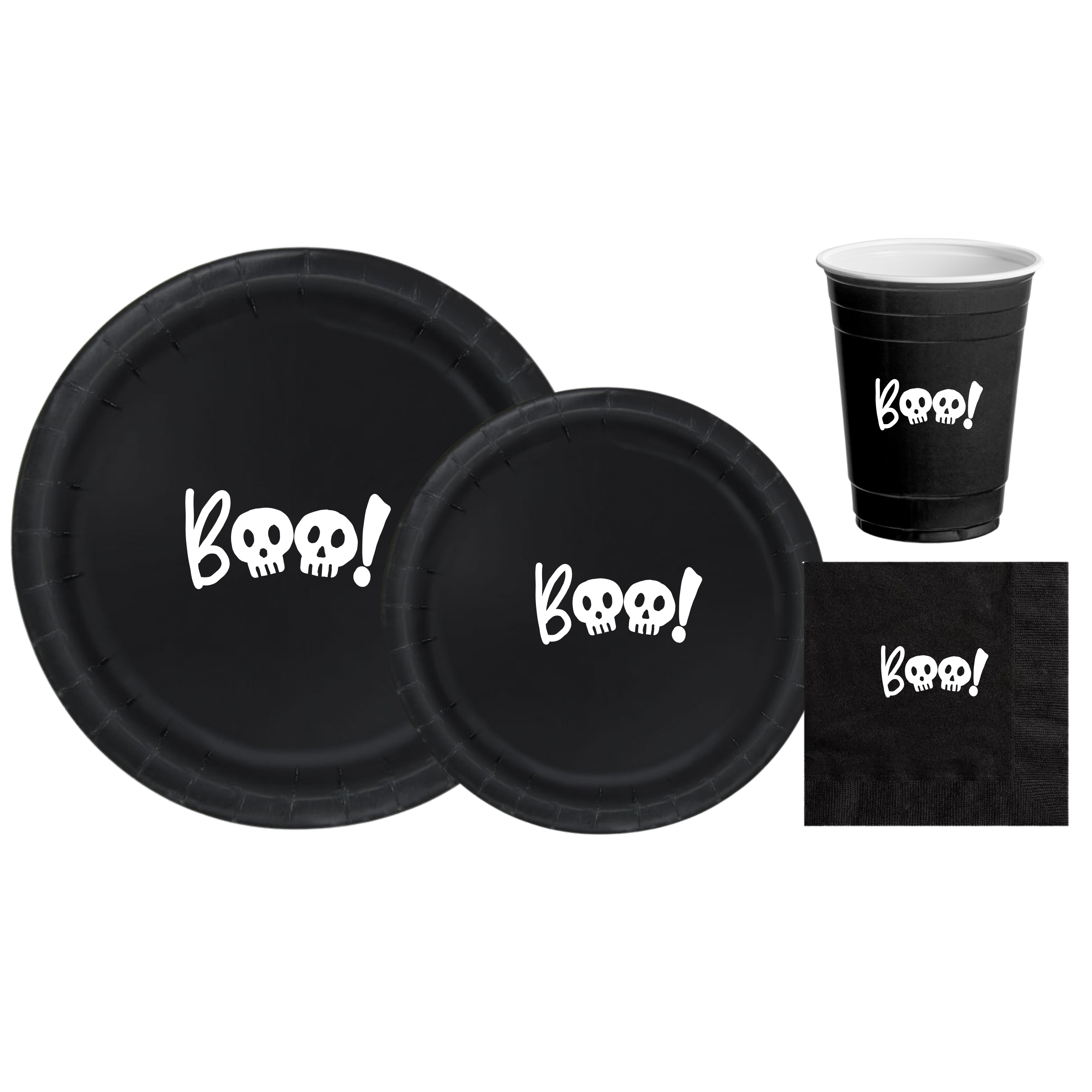 Boo Halloween Party Tableware Set |Skeleton Head Design | Dinner Plates Dessert Plates Cups & Napkins | 60 Piece