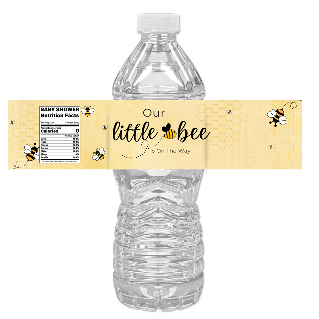 Our Little Bee Is On The Way Water Bottle Labels | Bumble Bee Baby Shower Theme | Honey and Bees Design | 12 PCS | Glossy
